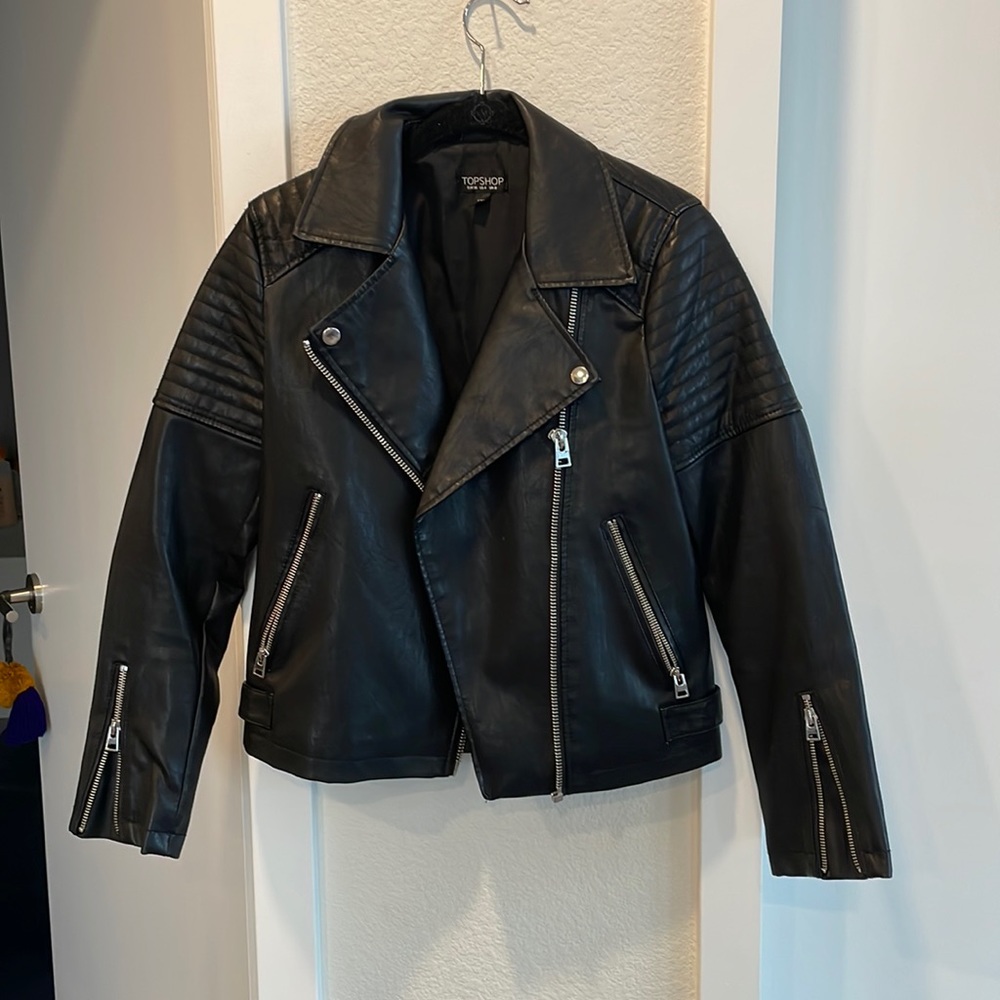 TOP SHOP faux leather black jacket - size 4